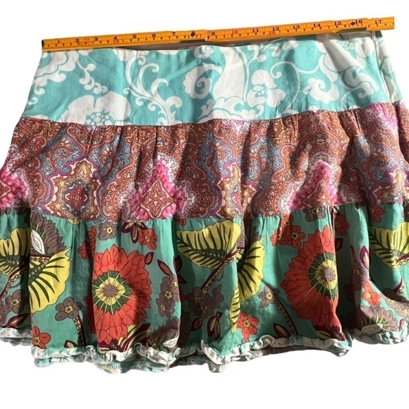Rampage Boho Patchwork Mini Skirt Floral Paisley Tiered Ruffle Hem Size 6 - Picture 6 of 10